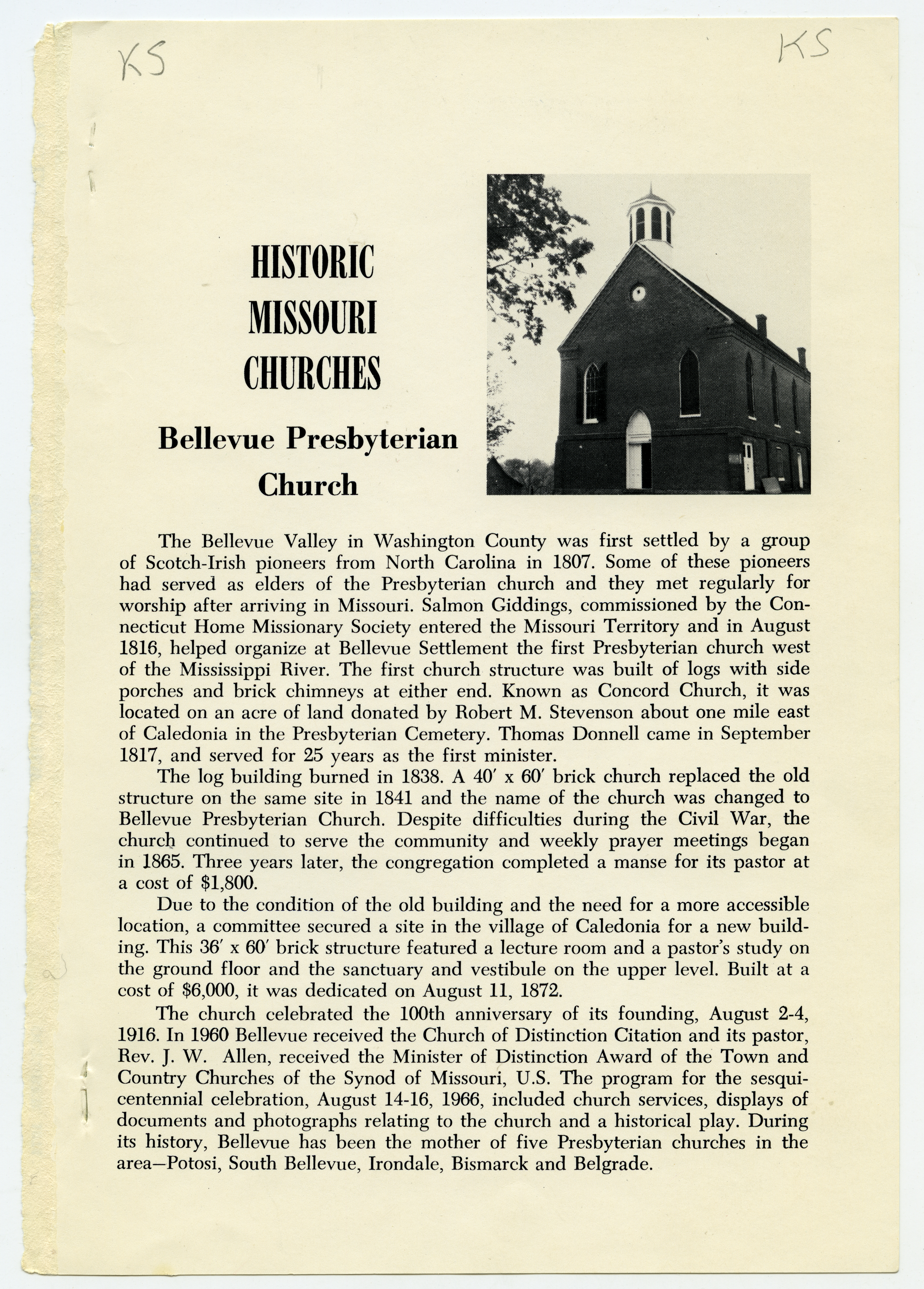 Bellevue Presbyterian Church - Missouri Historical Review