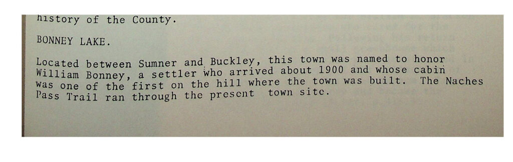 Primary source clipping naming Bonney Lake for William Bonney