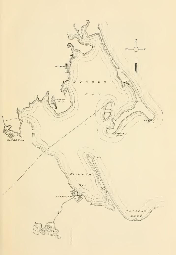 Map of Duxbury Bay, Massachusetts - Original home of the Bonney family in America